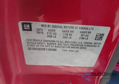 2015 Chevrolet Impala Limited Ltz z USA, uszkodzony, nr VIN 2G1WC5E35F1166456